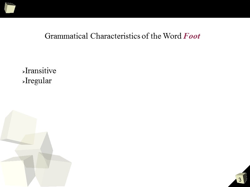 Grammatical Characteristics of the Word Foot  Iransitive Iregular